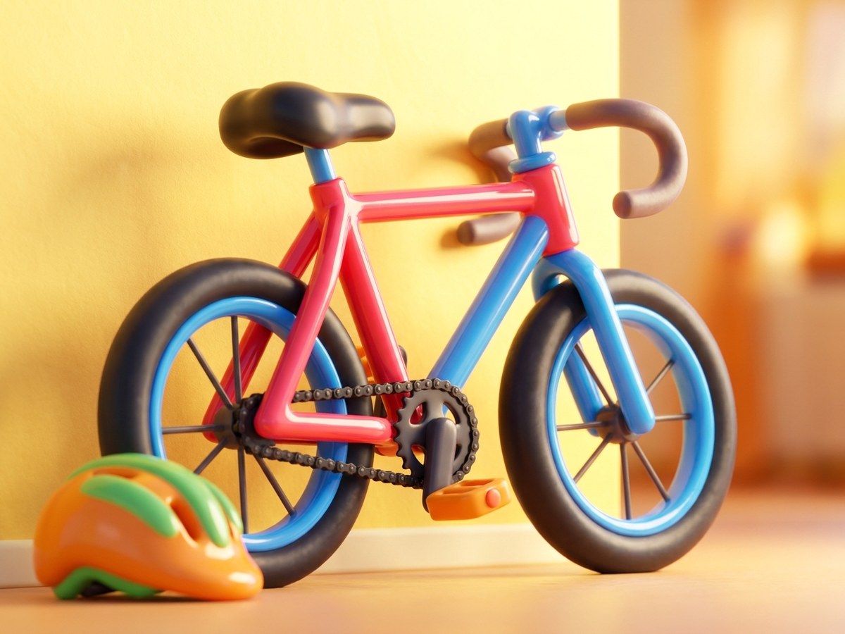 A road bicycle leaning against a wall with a cycling helmet on the floor beside it